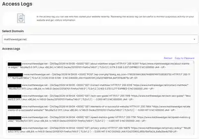 Example accessing log file from SiteGround