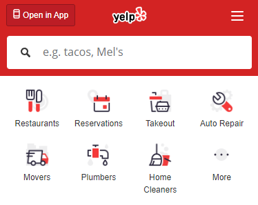 Yelp mobile website