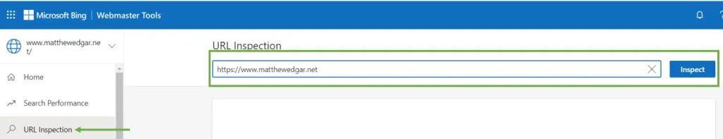 Inspect URL in Bing Webmaster Tools