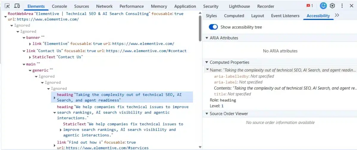 View the Accessibility Tree in Chrome DevTools